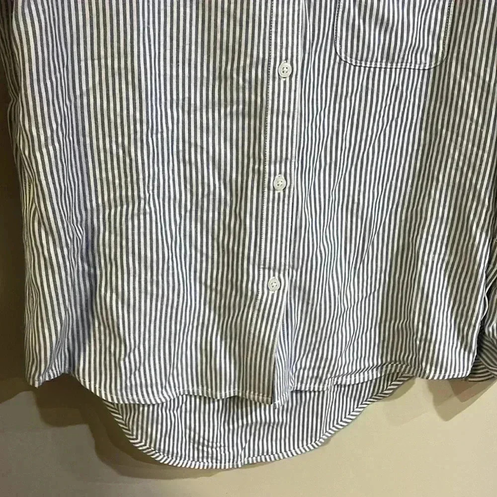 [XS]Sunday Best Blue  Striped White Rayon LS button Down Shirt - Picture 3 of 5